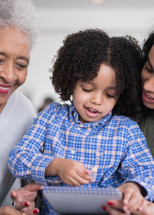 Grandma drawing with daughter and grandson