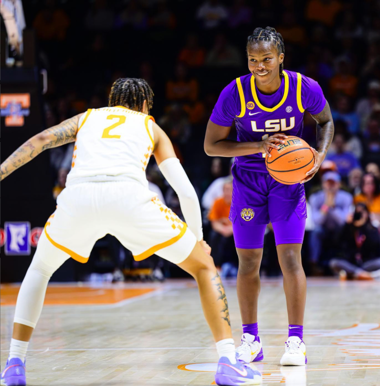 Kailyn Gilbert trying to advance closer to the basket in LSU Tigers vs. Tennessee Volunteers. Photo courtesy of Kailyn Gilbert on Instagram

