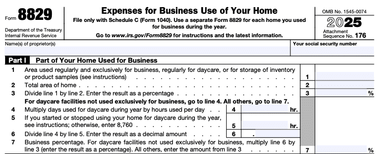 An image showing Part 1 of IRS Form 8829
