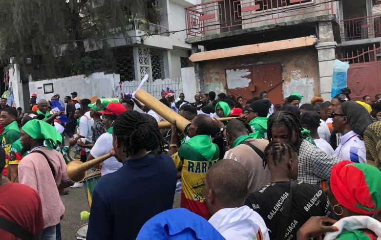 The Raram Street Band accompanied Vodou practitioners along the route during the peace march in Port-au-Prince, Haiti, organized by Protestant pastors, on Saturday, Jan. 3, 2026. Photo by Juhakenson Blaise / The Haitian Times
